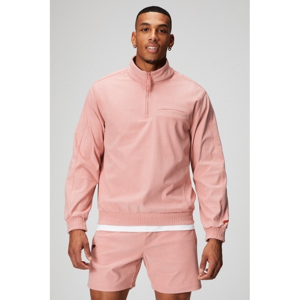 Fabletics Club‎ Cord 1/4 Zip Jacket Mens Size XL Pink Slate Soft Casual Corduroy